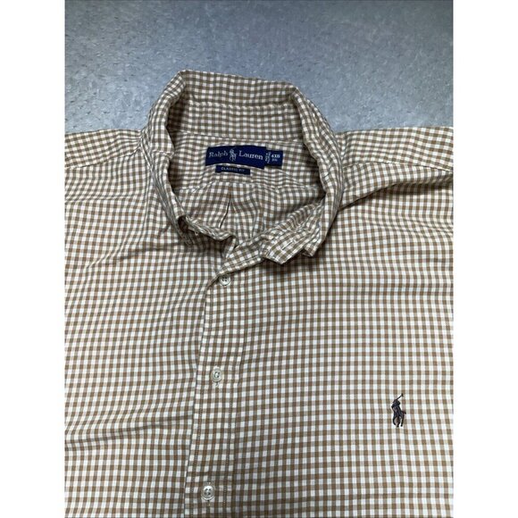 Polo Ralph Lauren L/S Button Down Shirt Men Big 4XB Tan Cream Plaid Flesh Pony - Picture 4 of 10